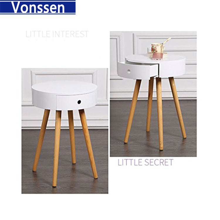 Vonssen Modern Bedside Table With 1 Drawers Round Shape Nightstand For Bedroom Small Apartment Super Narrow Bedside Cabinet White Side Table Storage SI-20272