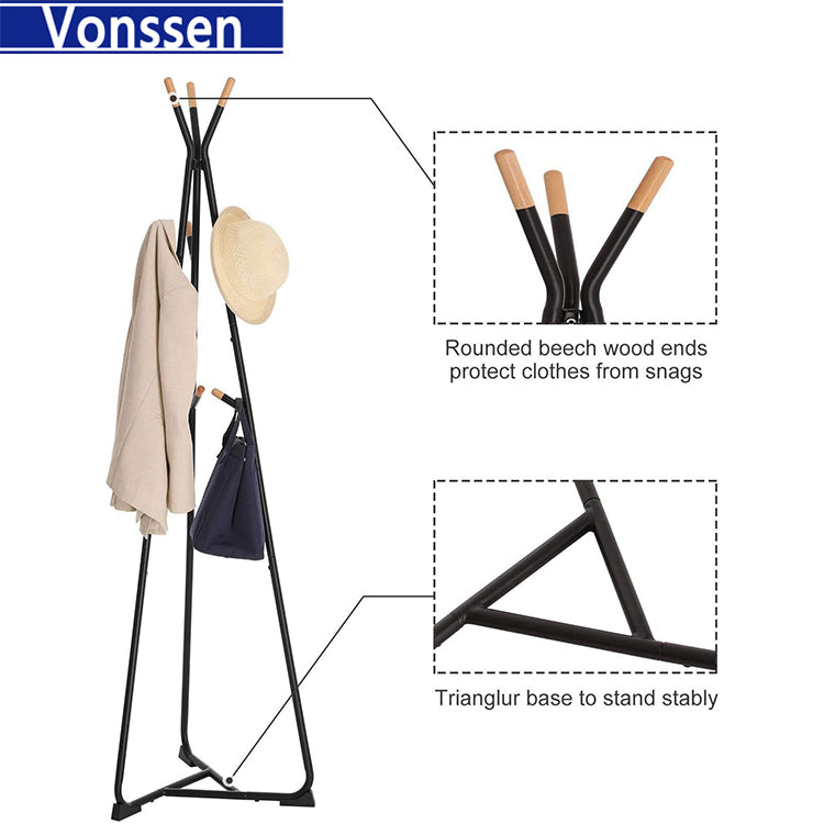 Vonssen Coat Rack Tree Metal Coat Rack with 9 Hooks Entryway Standing Coat Rack Tree Durable Coat Stand Easy Assembly for Home Office for Clothes Hat Bag VS1060400014