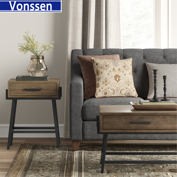 Vonssen End Side Table Nightstand with Drawer MDF IRON VS1010400101