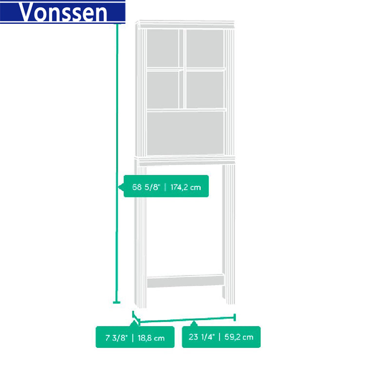 Vonssen Over The Toilet Storage Cabinet with Moru Tempered Glass Doors Bathroom Organizer Above Toilet Storage Cabinet SI-50037