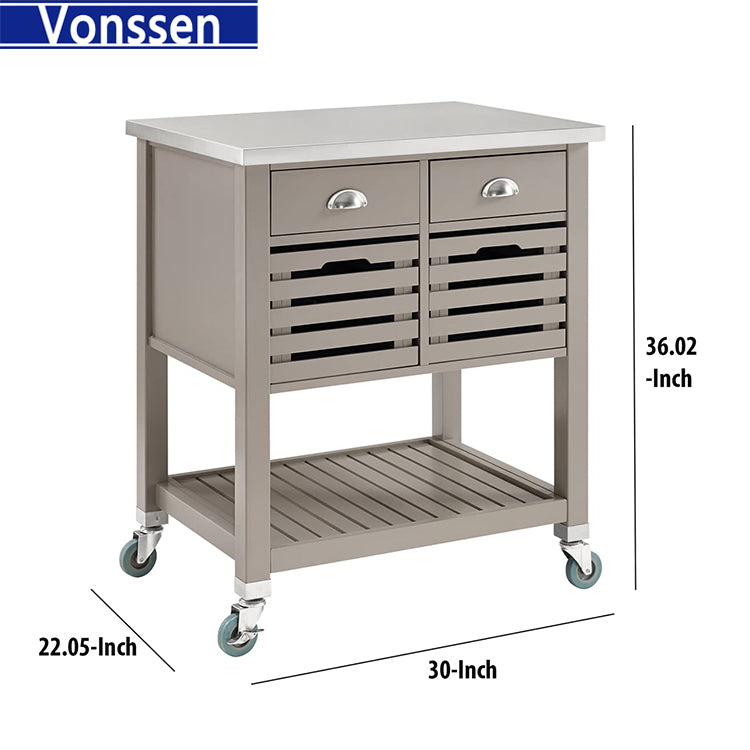 Vonssen Wood Kitchen Cart Gray SI-80001