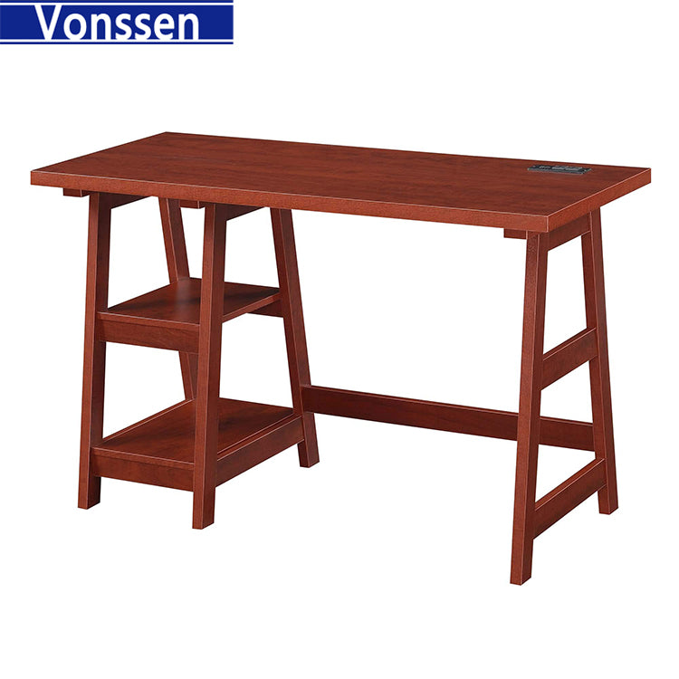 Vonssen Trestle Computer Desk Home Office Workstation w/Removable Shelves Vintage White SI-20081