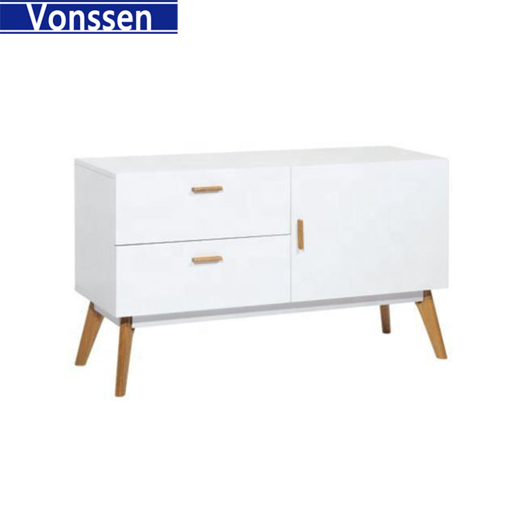 Furniture White Solid Wood Sideboard Original Design Sideboard with Wooden Legs 9306