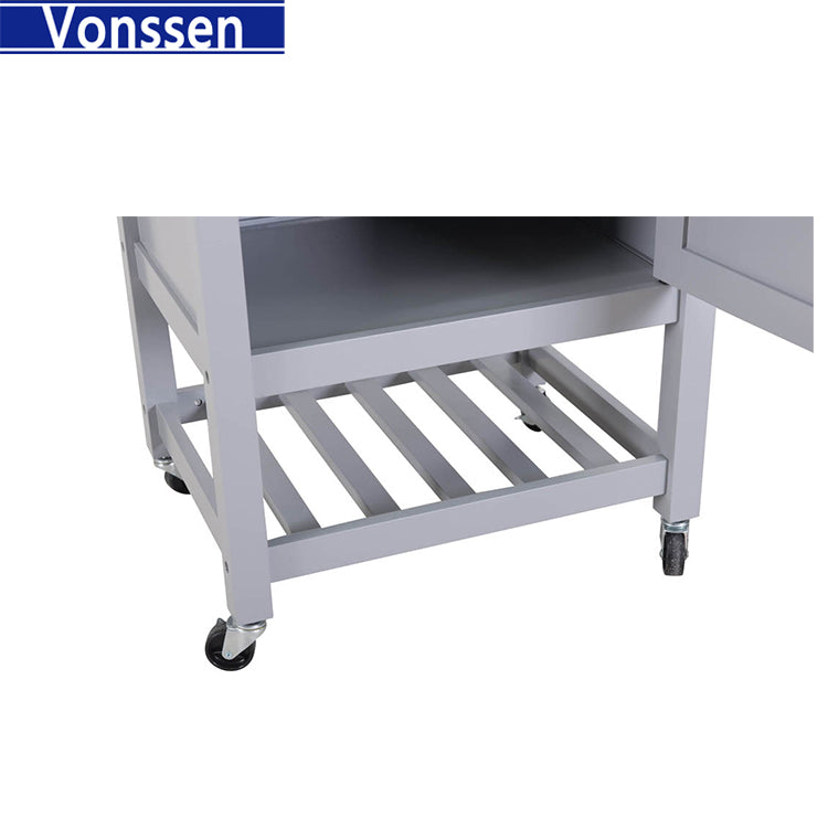 Vonssen Hoogzen Wooden Stainless Steel Top Kitchen Cart with Bottom Shelf in Gray SI-80004