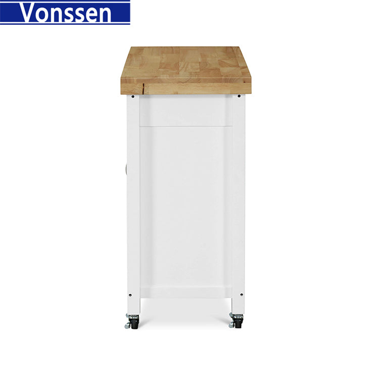 Vonssen Kitchen Island Cart Rolling Serving Cart Wood Trolley with Drawer Storage Cabinet Wine Bottle Rack Towel Rack and Lockable Wheels SI-20070