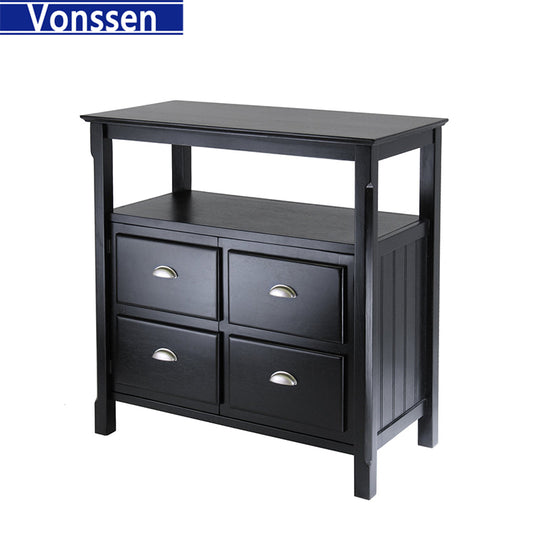 Vonssen Home Living 36" Black Elegant Timber Rectangular Buffet Table with 2 Doors SI-30110