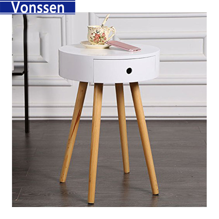 Vonssen Modern Bedside Table With 1 Drawers Round Shape Nightstand For Bedroom Small Apartment Super Narrow Bedside Cabinet White Side Table Storage SI-20272