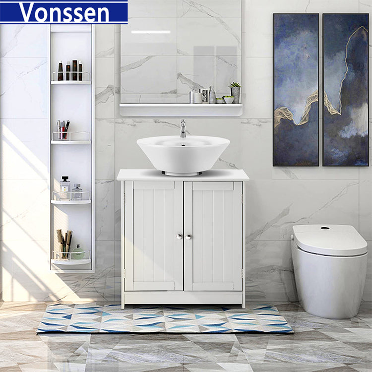 Vonssen Bathroom Vanity Cabinet Without Sink,Pedestal Sink Storage Cabinet Bathroom Sink Cabinet Under Sink Bathroom Cabinet Base Space Saver Organizer Medicine Cabinet 2 Doors & Adjustable Shelf White B SI-20003