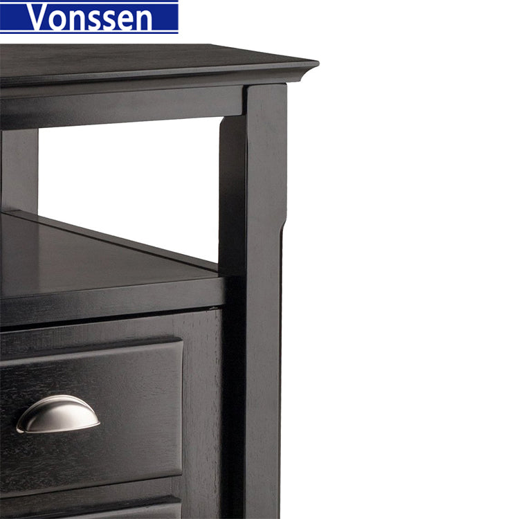 Vonssen Solid Wood 2 Drawer Timber Night Stand Black Finish SI-30024