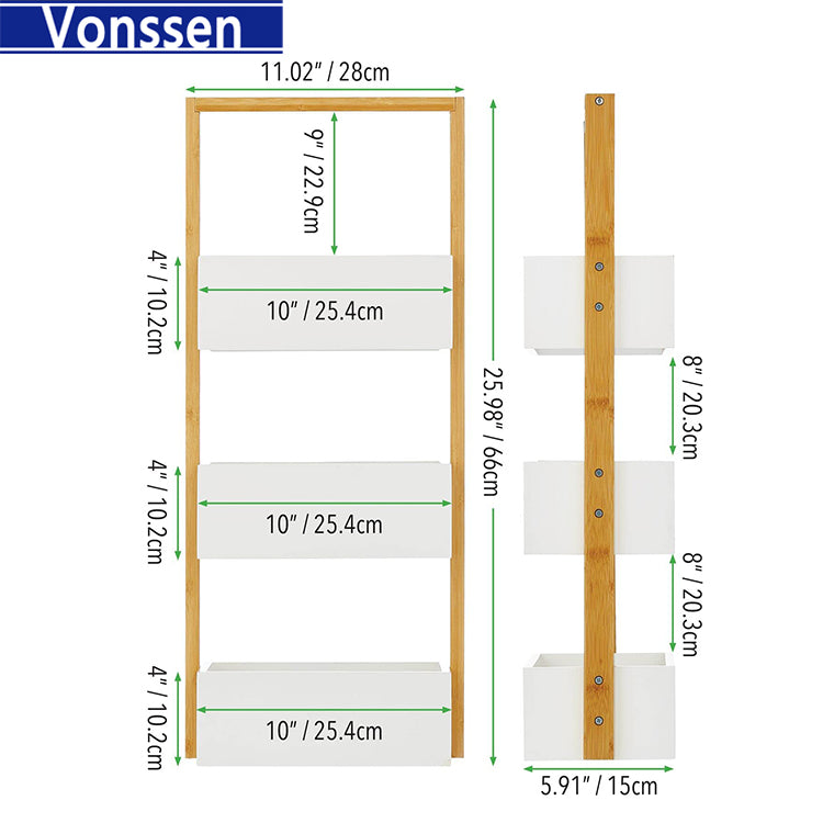 Vonssen Free-Standing 4-Tiered Shelf for Bathroom Wood Bamboo Storage Rack Room Decor Shelves Decorative Organizer Bins for Bath Towels Hand Soap and Toiletries VS1041200077