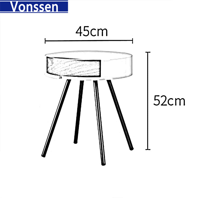 Vonssen Small Round Side Table with Drawer,Heavy Duty Metal Legs Farmhouse Side Table, Nightstand End Table Accent Coffee End Table for Living Room Bedroom Office SI-20076