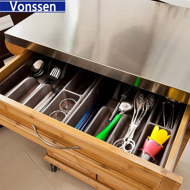 Vonssen Kitchen Cabinet Kitchen Storage Trolley Cart with 201 Stainless Steel Surface SI-10062