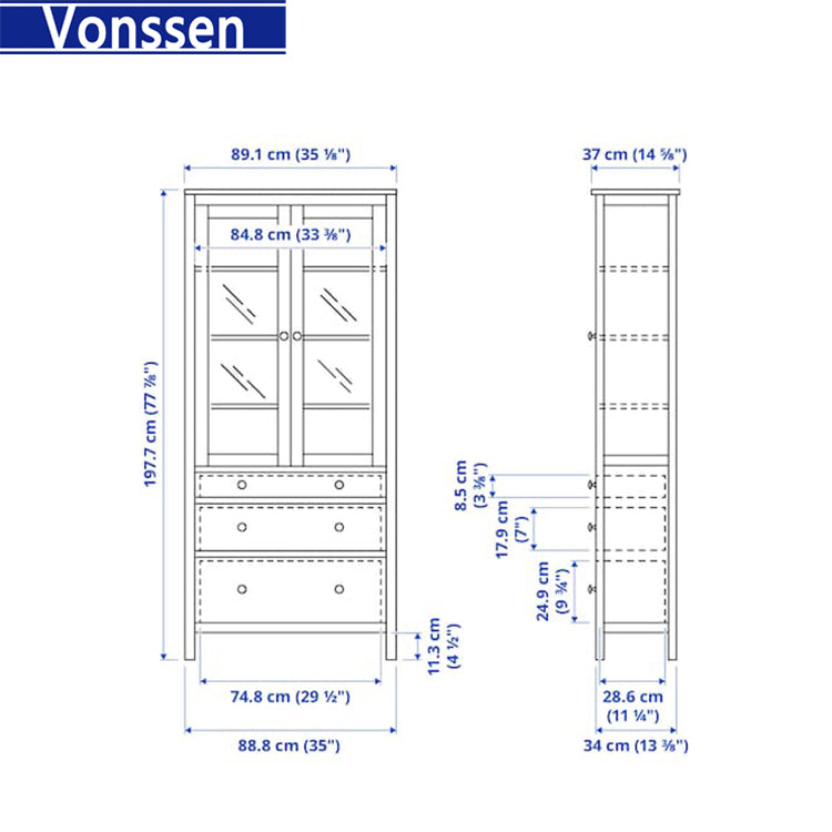 Vonssen  Glass-door cabinet with 3 drawers SI-20135