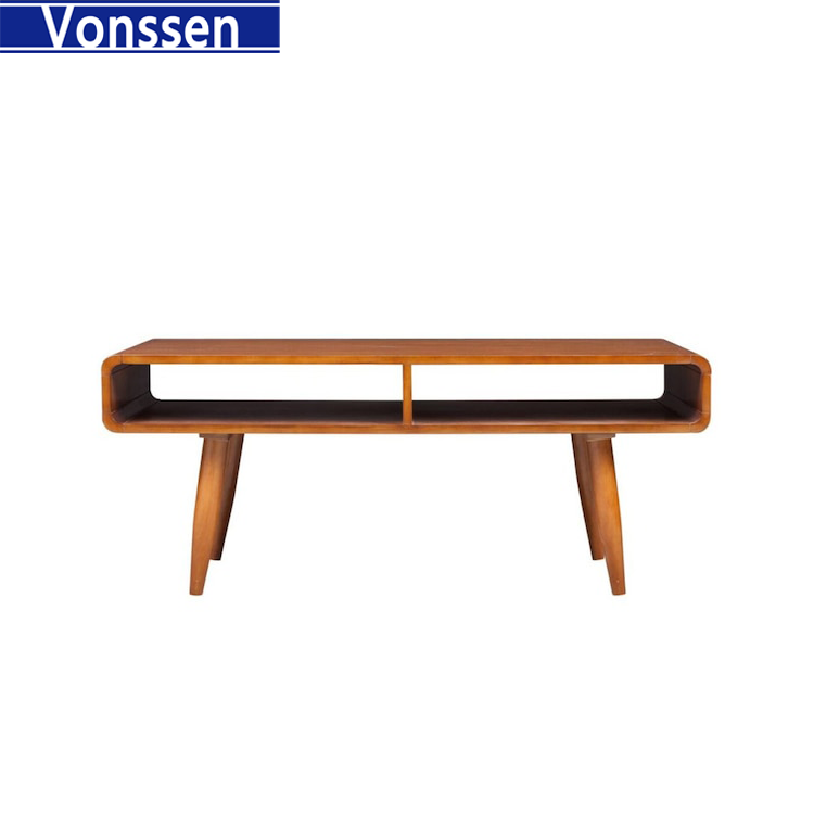 Vonssen Rectangular Wooden Frame Coffee Table with 2 Open Shelves Brown VS1010400104