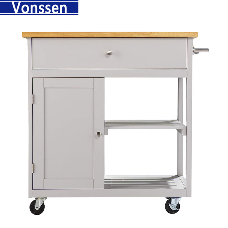 Vonssen Enterprises Rolling Cool Gray Natural Storage Kitchen Island SI-80059