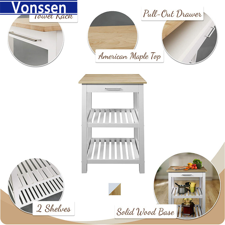 Vonssen Sunrise American Maple Top Kitchen Island White SI-20205