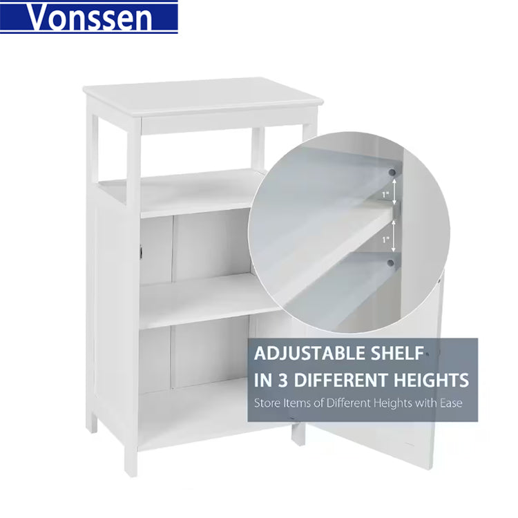 Vonssen Single Door Floor Cabinet Bathroom Free Standing Storage Organizer with Adjustable Shelf Narrow Side Cabinet for Living Room SI-20334