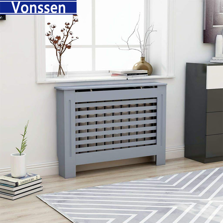 Vonssen Cover MDF with Water Base Laqucer Finish Horizontal Slats Heating Cabinet Smooth Top for Living Room Bedroom Furniture Decor SI-20337