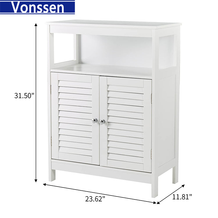 Vonssen Bathroom Floor Cabinets Freestanding Storage Cabinet with Shelves and Shutter Doors Small Wooden Cupboard White Side Cabinet  SI-80145