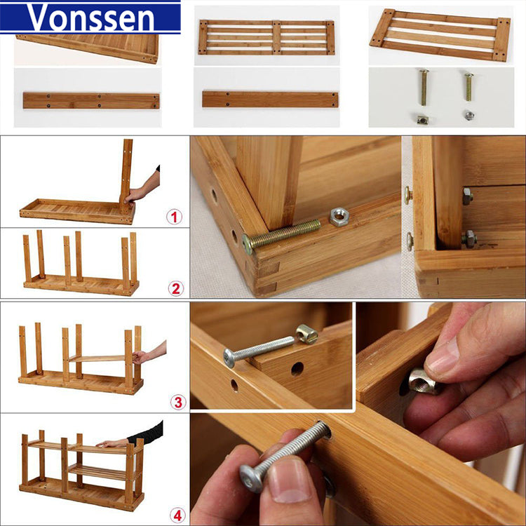 Vonssen Shoe Storage Benches for Entryway Rack Shelf Boot Organizer Bamboo Hallway Bench (Boots) SI-10035