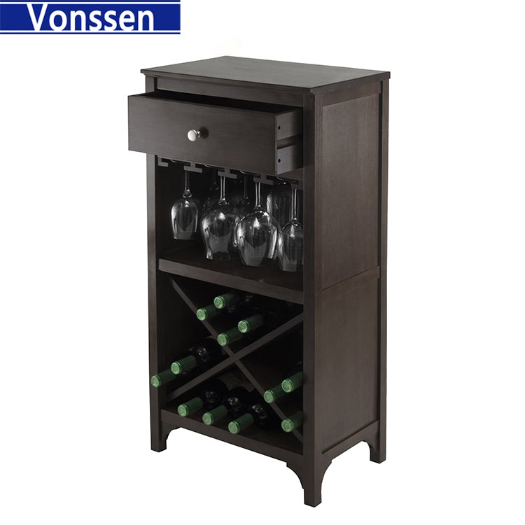 Wood Brooke Jelly 4-Section Cupboard, Wine Storage, Walnut Finish SI-50083