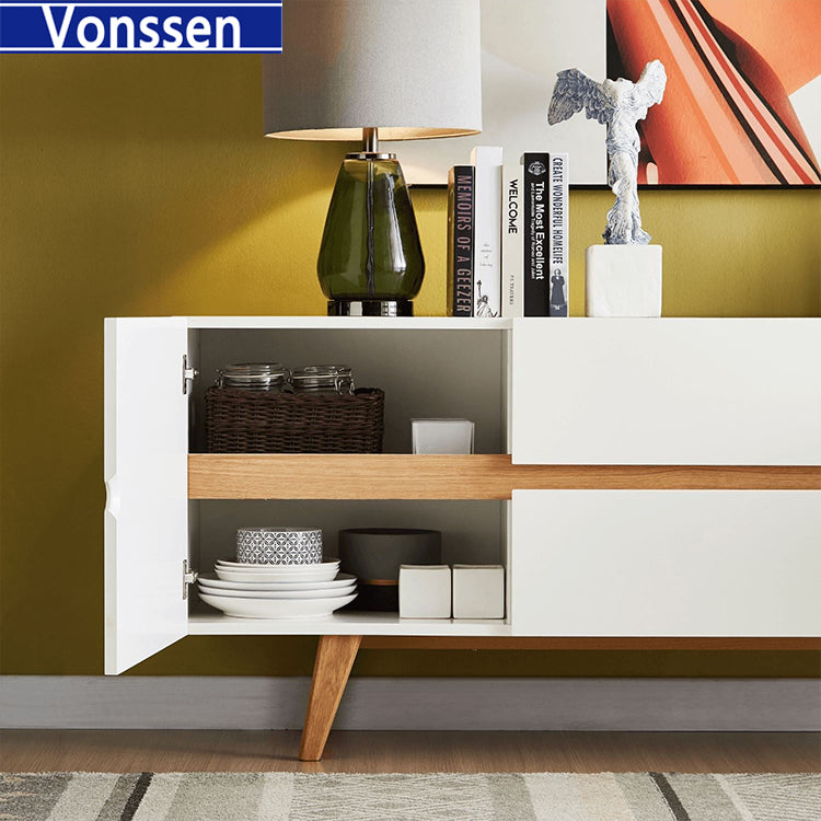 Nordic Furniture White Soild Sideboard Original Design Sideboard with Wooden Legs 9962