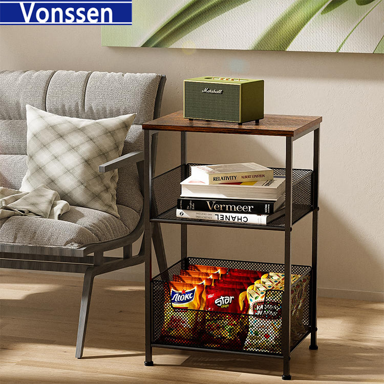 3-Tier End Table for Living Room Nightstand Bedside Table with Storage Shelf for Bedroom Kitchen Office Small Table for Small Spaces VS1031403066 --