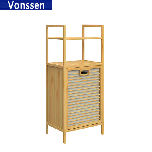 Vonssen Natural Tilt-Out Bamboo Laundry Hamper with 2-tier Shelf VS1040300005