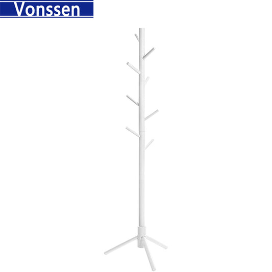 Vonssen Wooden Tree Coat Rack Stand with 8 Hooks Sturdy Freestanding Coat Rack Triangular Base Easy Assembly Free Standing Coat Hanger for Clothes Suits Hats VS1060400012