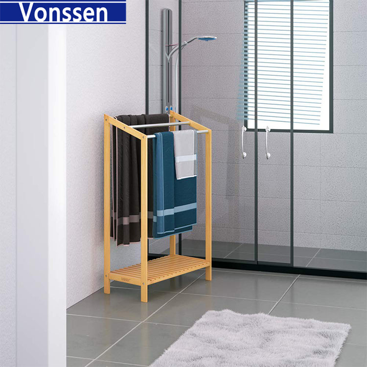 Vonssen Bamboo Freestanding Towel Rack for Bathroom Bathroom Hand Towel Holder Outdoor Towel Rack for Pool Standing Towel Rack Towel Racks for Bathroom Freestanding Towel Holder Stand VS1041200079