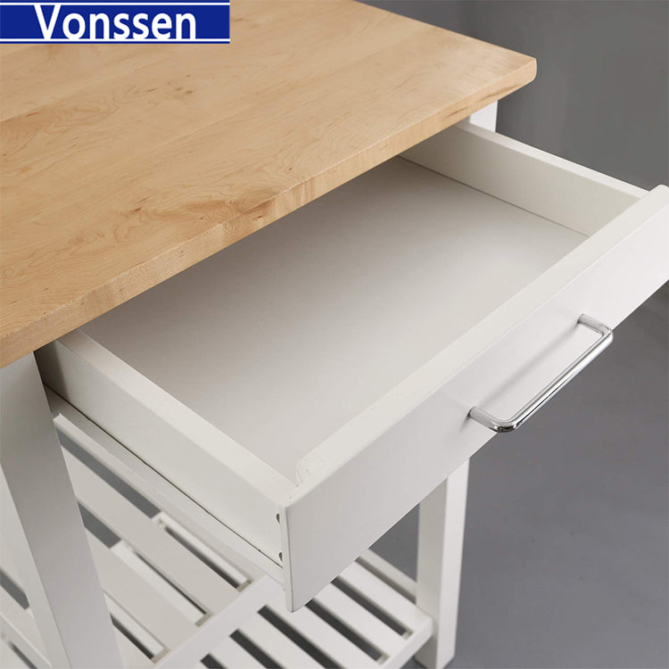 Vonssen Sunrise American Maple Top Kitchen Island White SI-20205