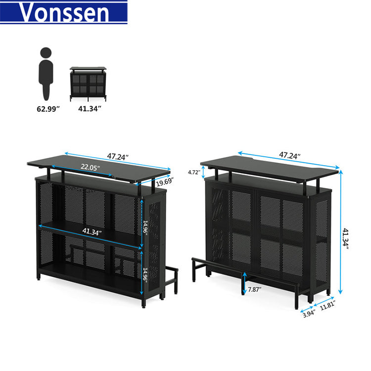 Vonssen Home Bar Unit 3 Tier Liquor Bar Table with Stemware Racks and Wine Storage Shelves Wine Bar Cabinet Mini Bar for Home Kitchen Pub VS1030500001