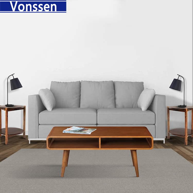 Vonssen Rectangular Wooden Frame Coffee Table with 2 Open Shelves Brown VS1010400104