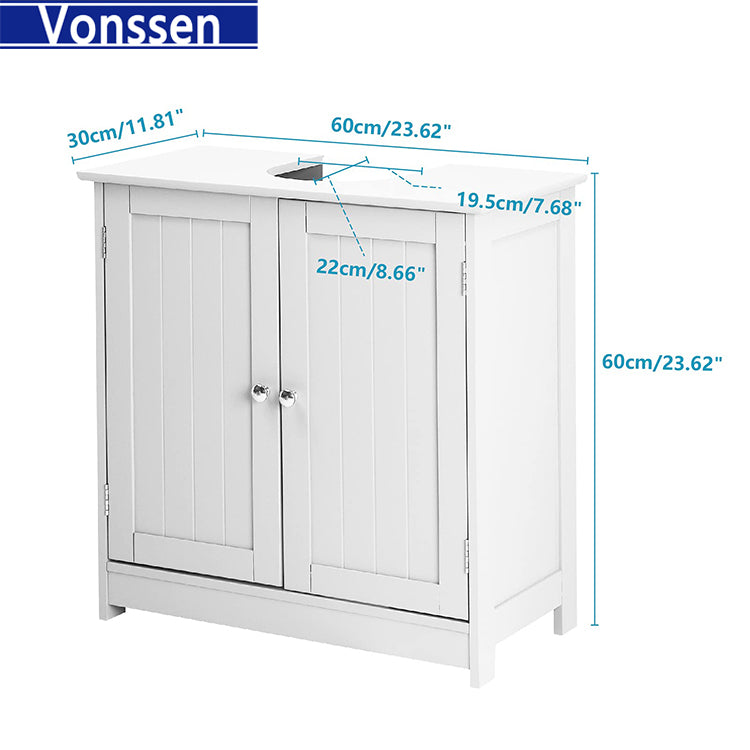 Vonssen Bathroom Vanity Cabinet Without Sink,Pedestal Sink Storage Cabinet Bathroom Sink Cabinet Under Sink Bathroom Cabinet Base Space Saver Organizer Medicine Cabinet 2 Doors & Adjustable Shelf White B SI-20003