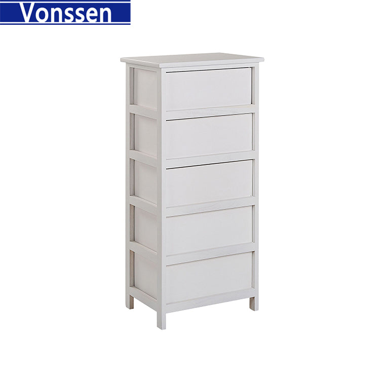 Vonssen 5 Drawer Chest of Drawers Paulownia Wood and MDF White SI-20088