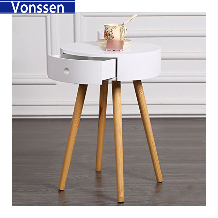 Vonssen Modern Bedside Table With 1 Drawers Round Shape Nightstand For Bedroom Small Apartment Super Narrow Bedside Cabinet White Side Table Storage SI-20272