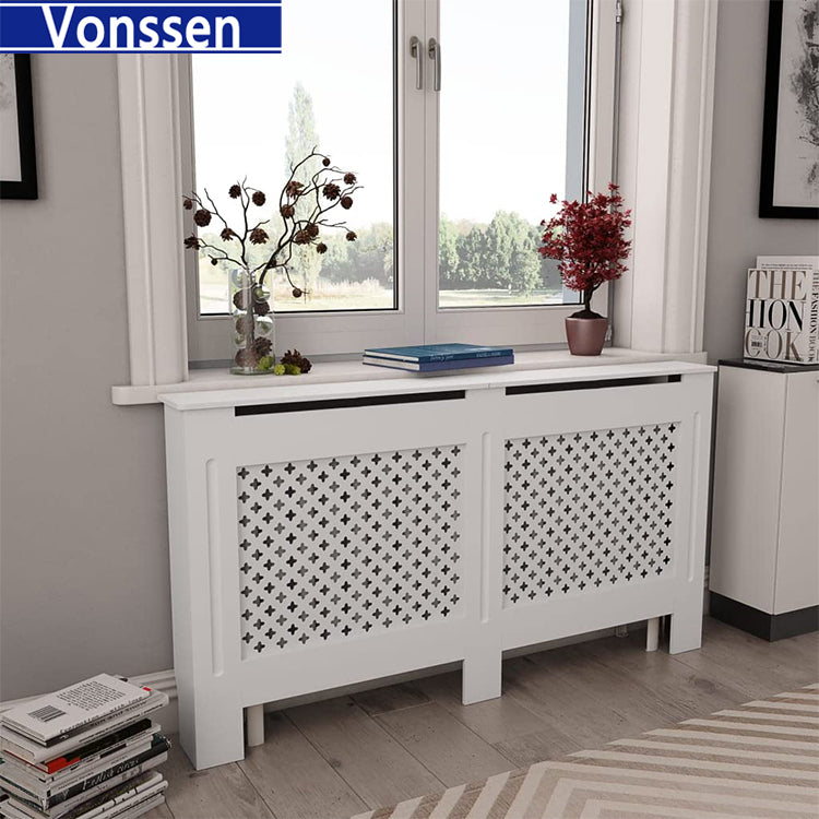 Vonssen Black Radiator Cover Heating Cabinet Shelf MDF Heating Cover Cabinet Home and Office Heater Heating Side Stand Radiator Cover Cabinet Shelf Cross Design SI-20185