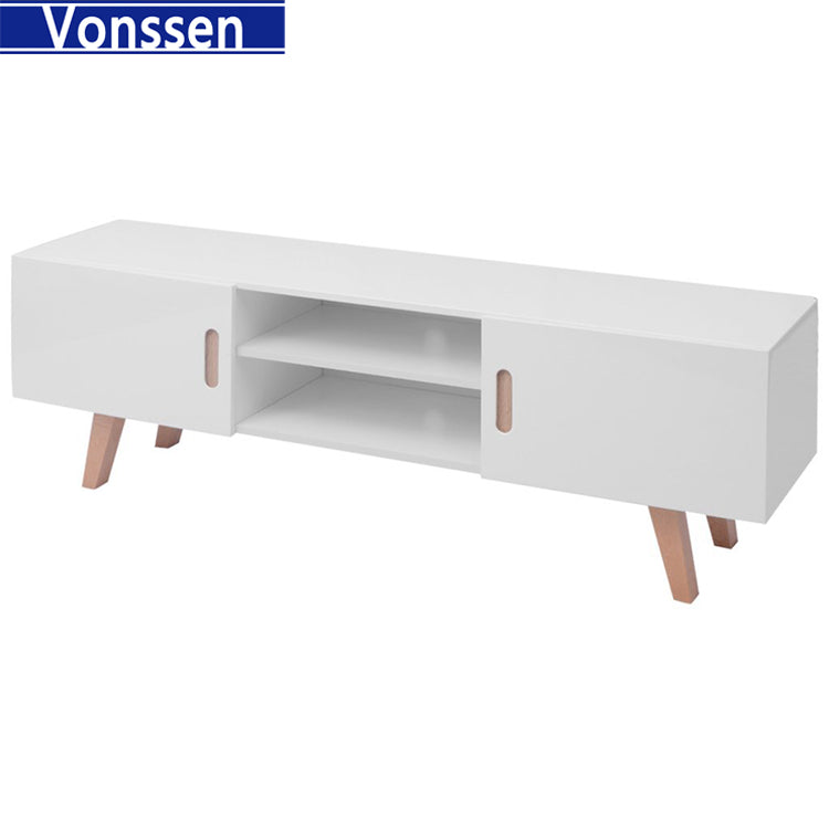 Living Room Cabinet Shiny MDF TV Cabinet Robust Wood TV Cabinet Elegant Construction Entertainment Centre for Living Room Bedroom Dining Room White 9310