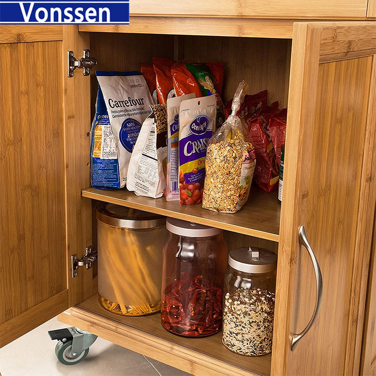 Vonssen Kitchen Cabinet Kitchen Storage Trolley Cart with 201 Stainless Steel Surface SI-10062