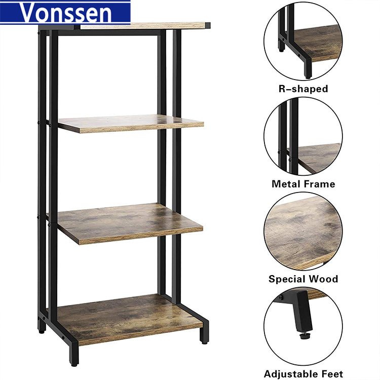 Vonssen 4-Tier AV Media Stand Corner Shelf Wooden Corner Shelves Component Cabinet Stereo Audio Rack Stand Tower Perfect for DVD Players Game Console TV Box Cable Box Xbox WiFi Router VS1041200017