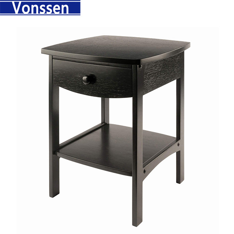 Vonssen End Table Nightstand Storage Display Drawer Shelf Beside Bedroom Black SI-20335