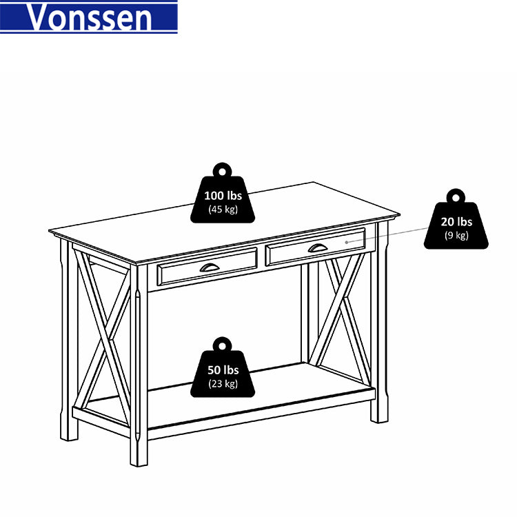 Vonssen Two Drawer Sofa Table Hall Console with Shelf SI-70004