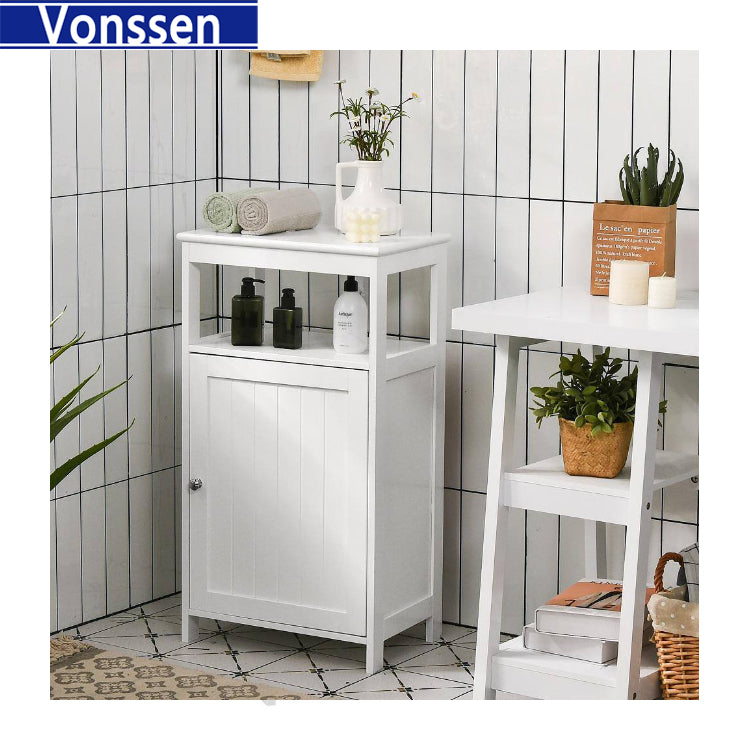 Vonssen Single Door Floor Cabinet Bathroom Free Standing Storage Organizer with Adjustable Shelf Narrow Side Cabinet for Living Room SI-20334