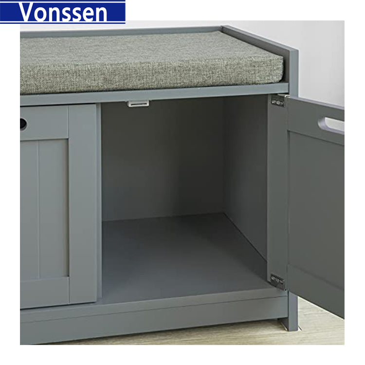 Vonssen 3 Seater Wooden Padded Shoe Bench Seat Cabinet Organiser Storage Drawers SI-20168