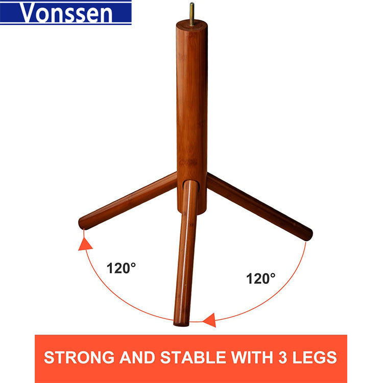 Vonssen Bamboo Coat Rack Freestanding Stand Tree Adjustable Coat with 3 Sections 8 Hooks Easy to Assemble Standing Coat Jackets Hanger for Bedroom Office Hallway Entryway Brown VS1060400021