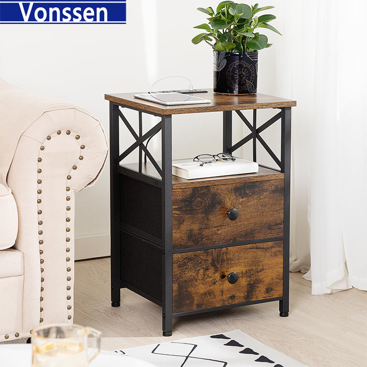 Vonssen End Table Living Room with Charging Station Side Table with Fabric Drawer Small Side Table with USB Ports and Outlets VS1010400140