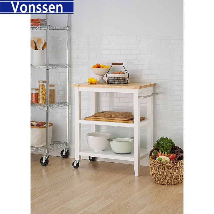 Vonssen Rolling Kitchen Trolley with Drawer Serving Trolley Wood White SI-20333