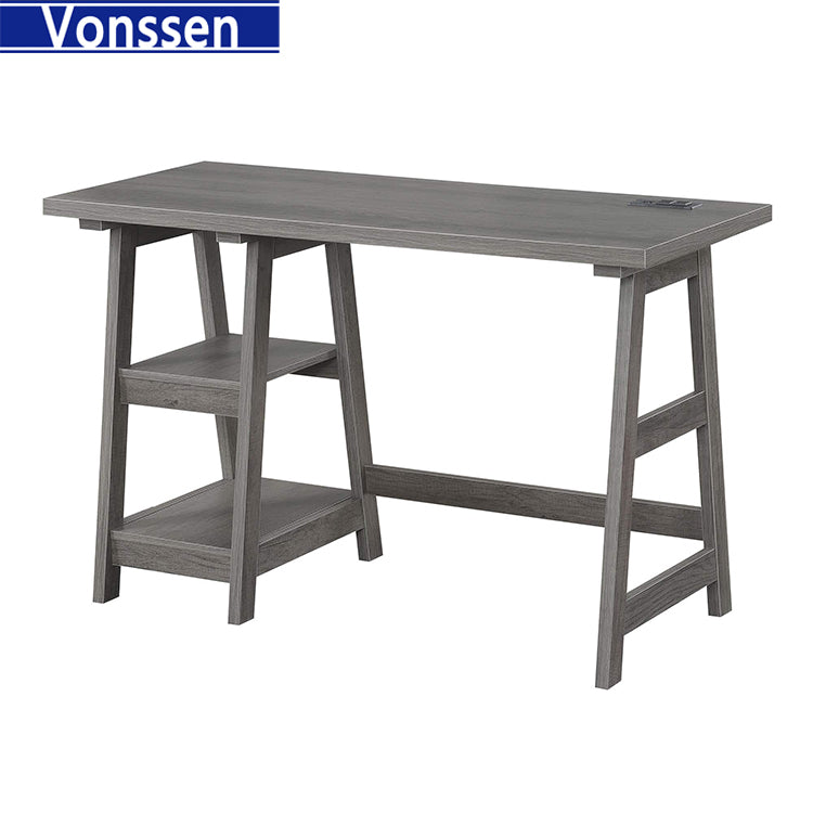 Vonssen Trestle Computer Desk Home Office Workstation w/Removable Shelves Vintage White SI-20081