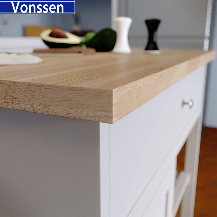 Vonssen Enterprises Rolling Cool Gray Natural Storage Kitchen Island SI-80059