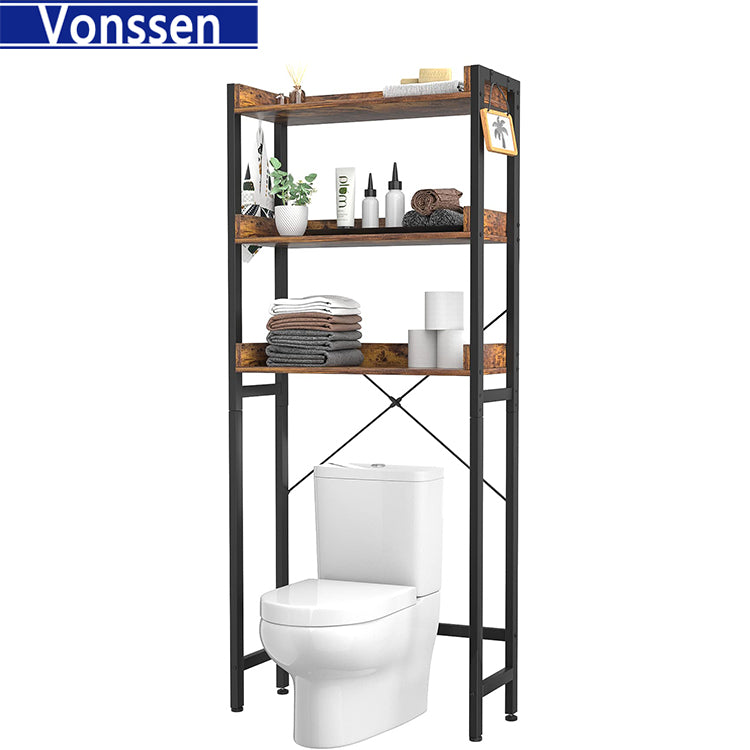 Vonssen Over The Toilet Storage Cabinet with Moru Tempered Glass Doors Bathroom Organizer Above Toilet Storage Cabinet SI-50037